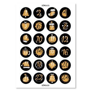 Advent Black - 40mm Paper Labels - Set of 24 individual numbers