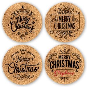 Set of 4 Merry Christmas, Personalised Cork Coasters, Home decor Gift, Housewarming gift, Housewares, Kitchenware