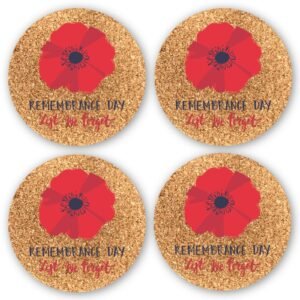 Set of 4 Poppy Flower Cork Coasters, Remembrance Day Gift, Home decor, Lest we forget, Housewarming gift, Housewares, Kitchenware