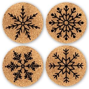 Set of 4 Snowflake Cork Coasters, Christmas Gift, Home decor Gift,Housewarming gift, Housewares, Kitchenware