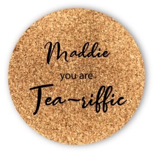 Set of 2 Personalised Tea-riffic Cork Coasters, Secret Santa Gift, Birthday gift, Valentine's Day, Home Decor, Housewarming gift, Housewares, Kitchenware