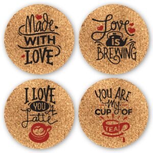 SET OF 4 Valentine's Day Love Cork Coasters,Valentine's Day, Home Decor, Anniversary, Housewarming gift