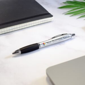 Personalised Silver Pen – Customisable Promotional Pen with Logo & Text Printing, Ideal for Events & Giveaways - Plastic Silver Barrel