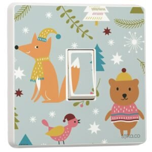 Pack of 2 Christmas Woodland Animals, Christmas Print Light Switch Sticker Vinyl Cover Skin