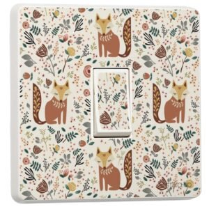 Pack of 2 Fox Floral Single Switch Fun Print Light Switch Sticker Vinyl Cover Skin