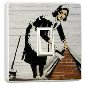 Set of 2 Banksy Maid Light Switch Stickers – Graffiti Art Vinyl Cover for Single Switch, Home Decor
