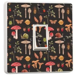 Pack of 2 Autumn, Mushroom Print Single Light Switch Sticker Vinyl Cover Skin