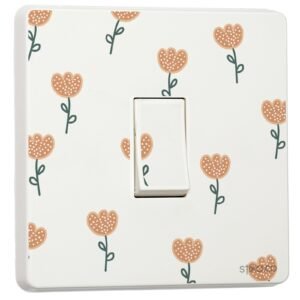 Set of 2 Orange Flower Light Switch Stickers– Self-Adhesive Vinyl Covers for UK Single Switches – Easy to Apply, Decorative Floral Design