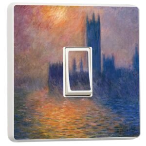 Pack of 2 The Houses of Parliament Sunset, Claude Monet Art Design for Single Light Switch Cover Vinyl Sticker