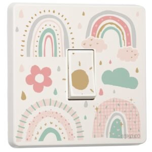 Pack of 2 Doodle Rainbow,  Kids Fun Print Single or Double Light Switch Sticker Vinyl Cover Skin
