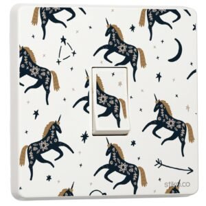 Navy Unicorn, Kids Fun Print Light Switch Sticker Vinyl Cover Skin 2 Pack