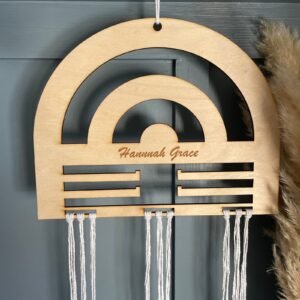 Personalised Wooden Rainbow Bow Holder – Custom Name Hair Accessory Organiser for Kids, Nursery Decor