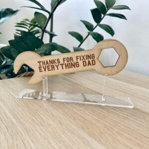 Personalised 'Thanks for Fixing Everything, Dad' Wooden Sign – D.I.Y. Dad Gift, Engraved Wrench Decor for Father’s Day, Birthday & Christmas