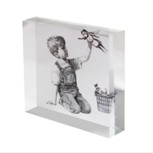 Banksy tribute to NHS hospital key-workers, Superhero nurse, Photo Acrylic Block 100mm