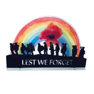 Lest we forget Poppy Soldier Rainbow Remembrance, Laser Cut Acrylic Decoration Multi-Stand