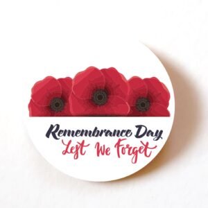 Lest We Forget Red Poppy Memorial Stickers – Remembrance Day Paper Labels – 24, 72 or 240